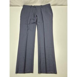 Giles & Jasper Pants Mens 45x35 Blue Wool Stretch Flat Front Modern Fit Unhemmed